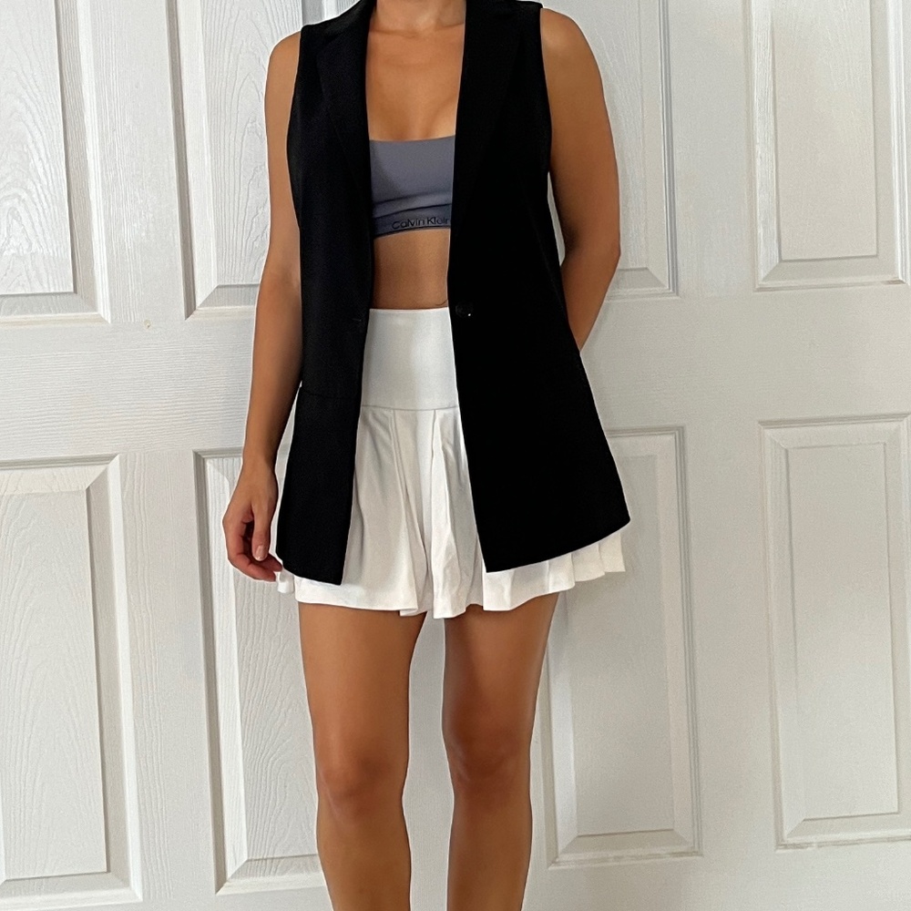 GUESS Black Collared Longline One Button Sleeveless Maxi Vest with Pockets Sz.XS